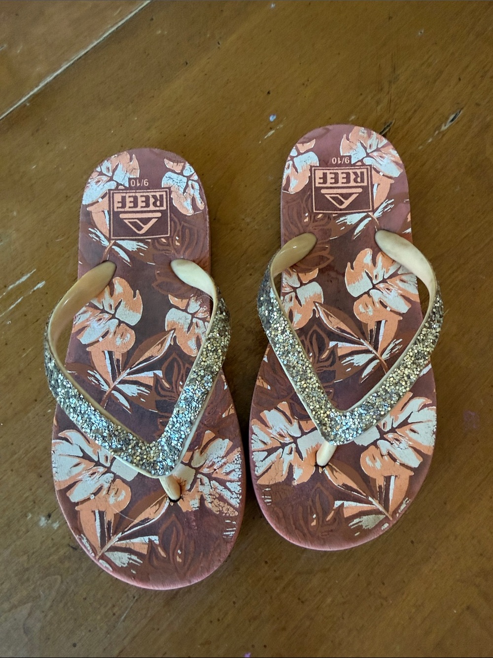 Reef Kids Floral Glitter Sandals - Peach Brown